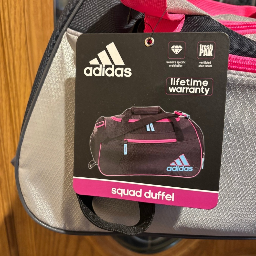 Adidas Girls Rule Squad‎ Duffel Bag Gym Sport Travel Pink Gray Silver - Picture 4 of 10